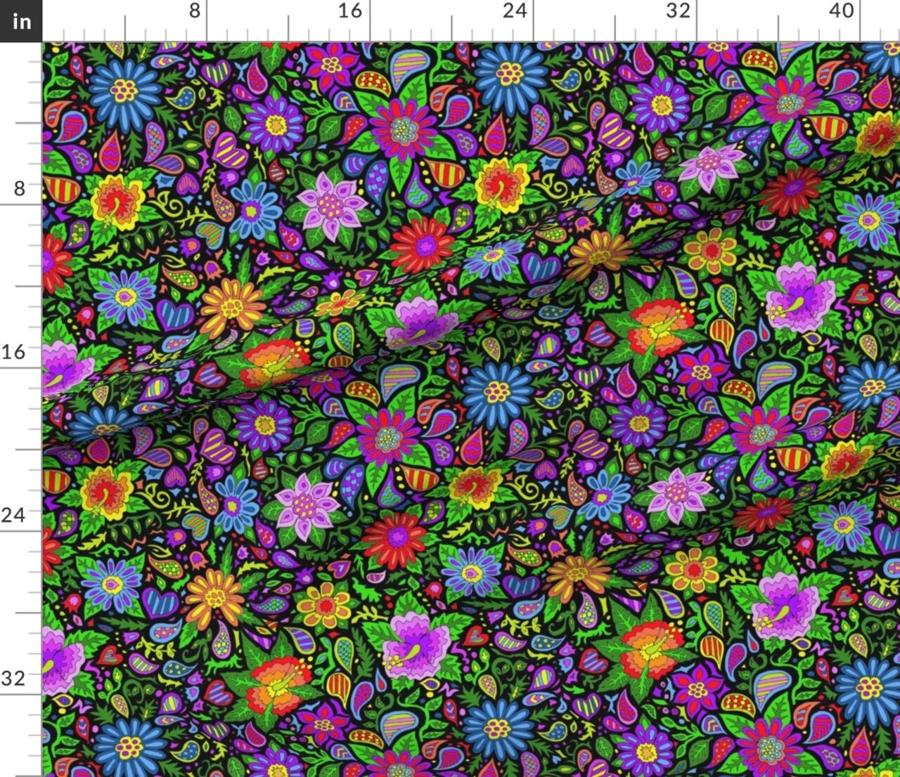 Bohemian Boho Floral Paisley Hearts Hippie Custom Printed Fabric by Spoonflower Various Fabrics by the Yard or Fat Quarter